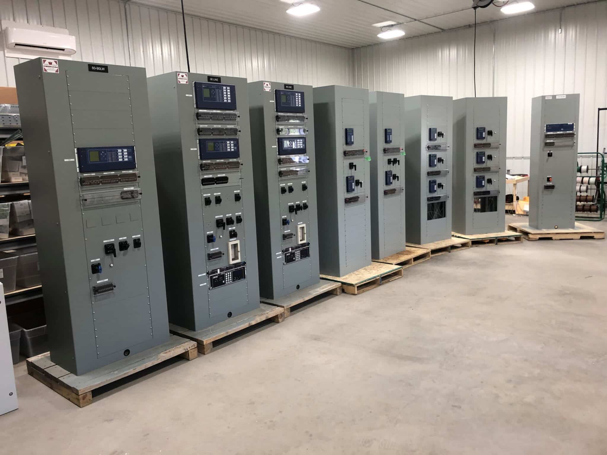 eight electrical relay panels in garage