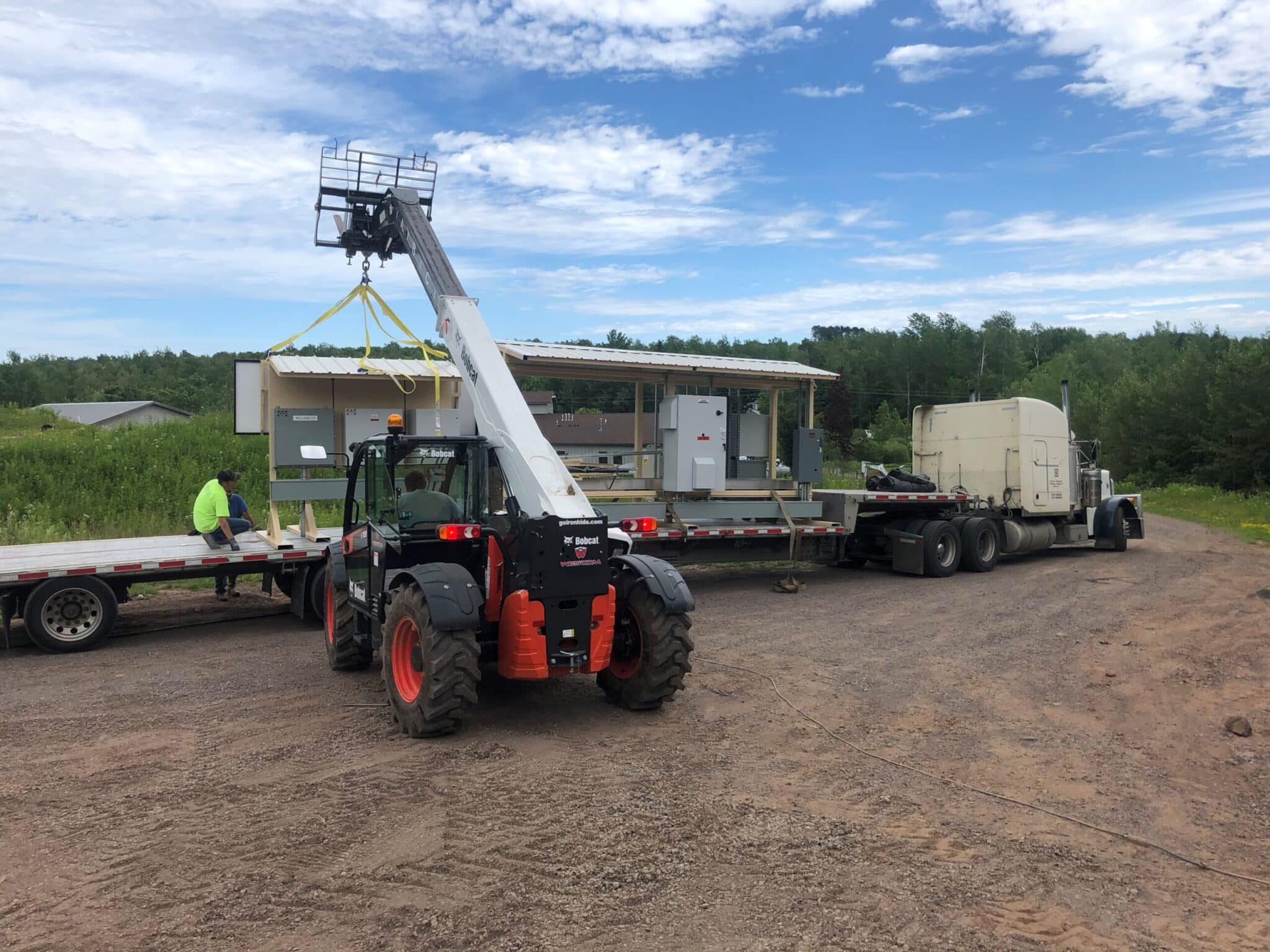 Loading an electrical skid from a semi truck to a crane