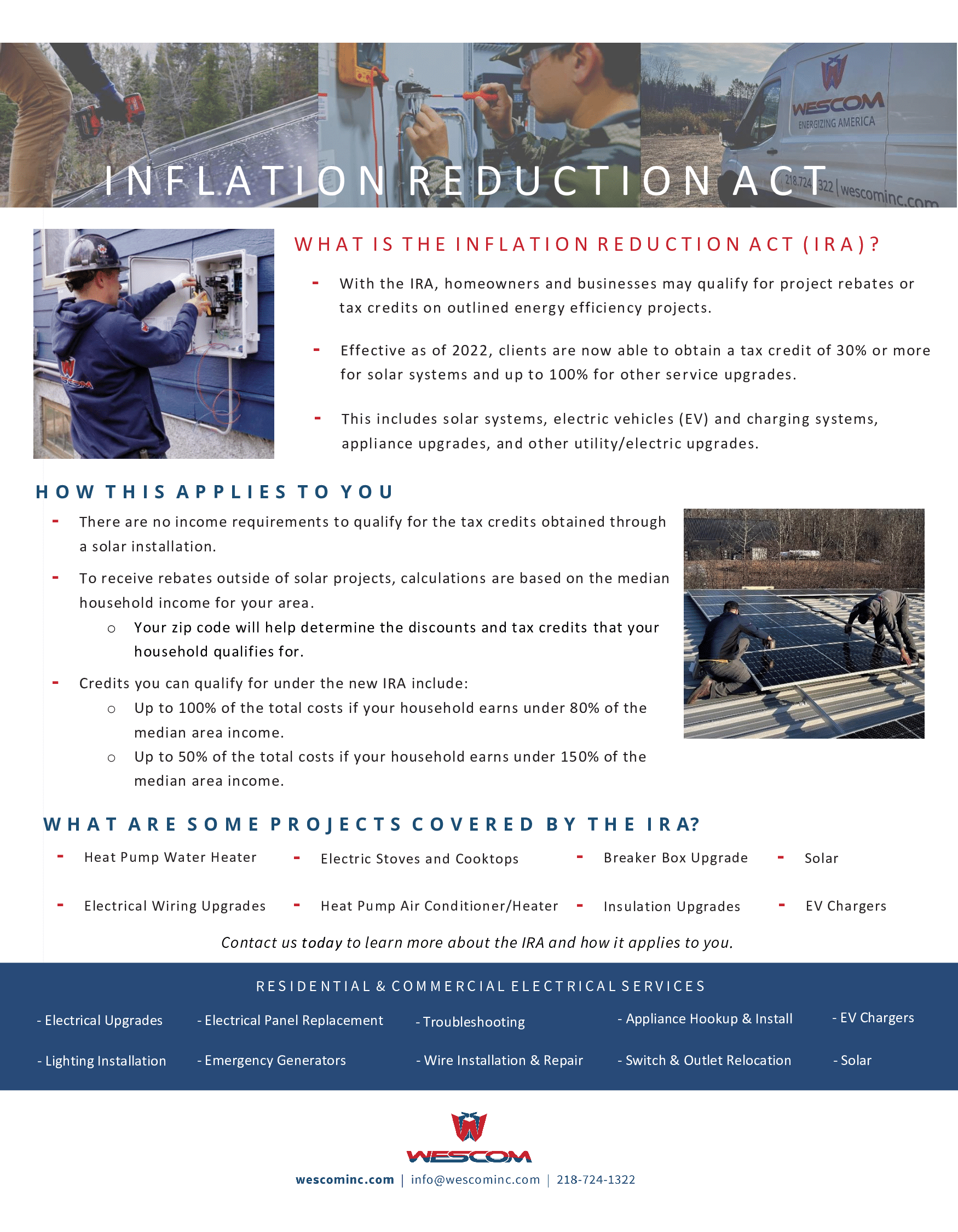 An Inflation Reduction Act Electrical and Solar Services Handout.