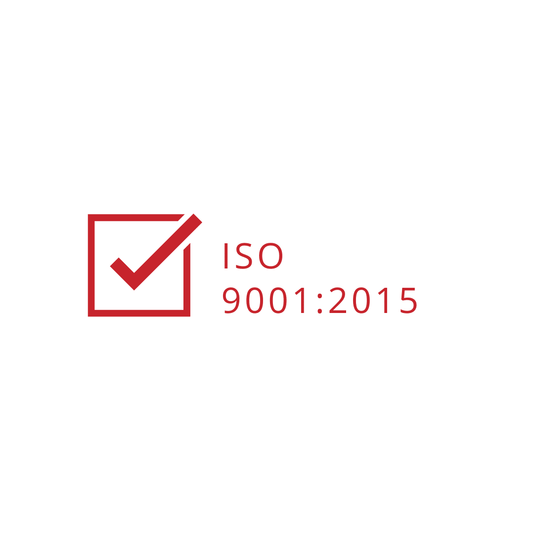 Red ISO 9001:2015 Certified Logo with transparent background